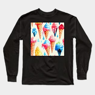 Watercolor ice cream pattern Long Sleeve T-Shirt